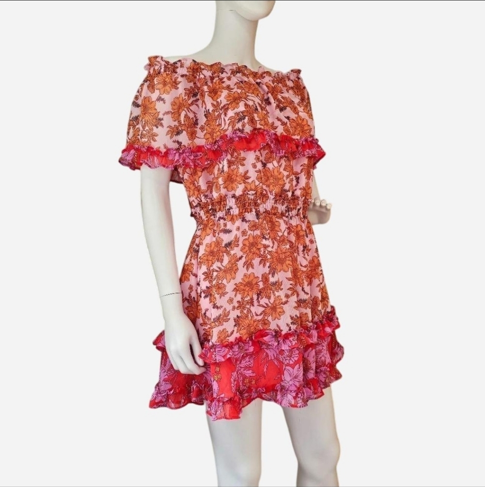 JESSICA SIMPSON size M Amelia Ruffle Floral Off-Shoulder mini dress - Picture 3 of 10